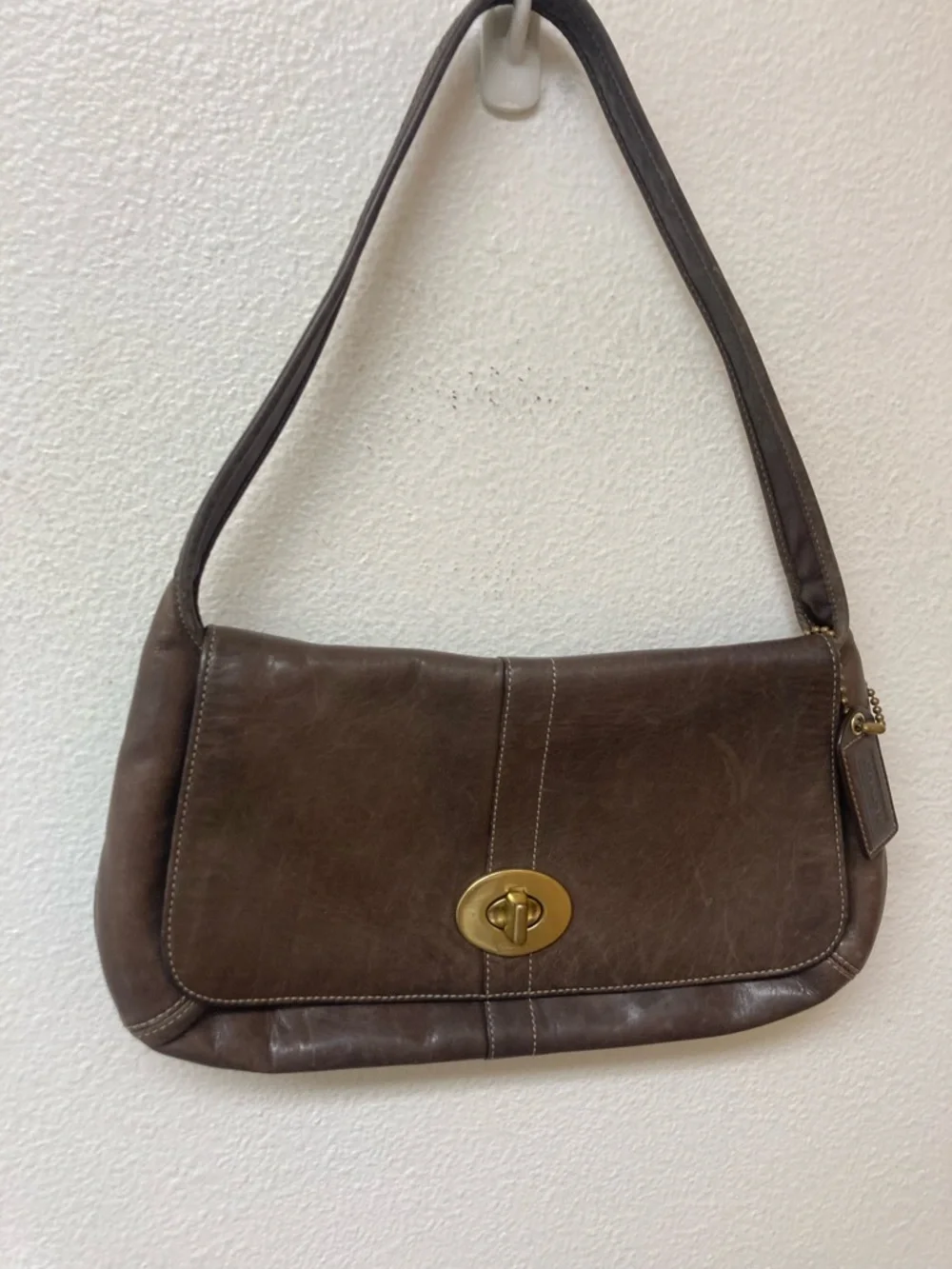 COACH Chocolate Brown/Taupe East West Messenger Leather Bag - Picture 2 of 10